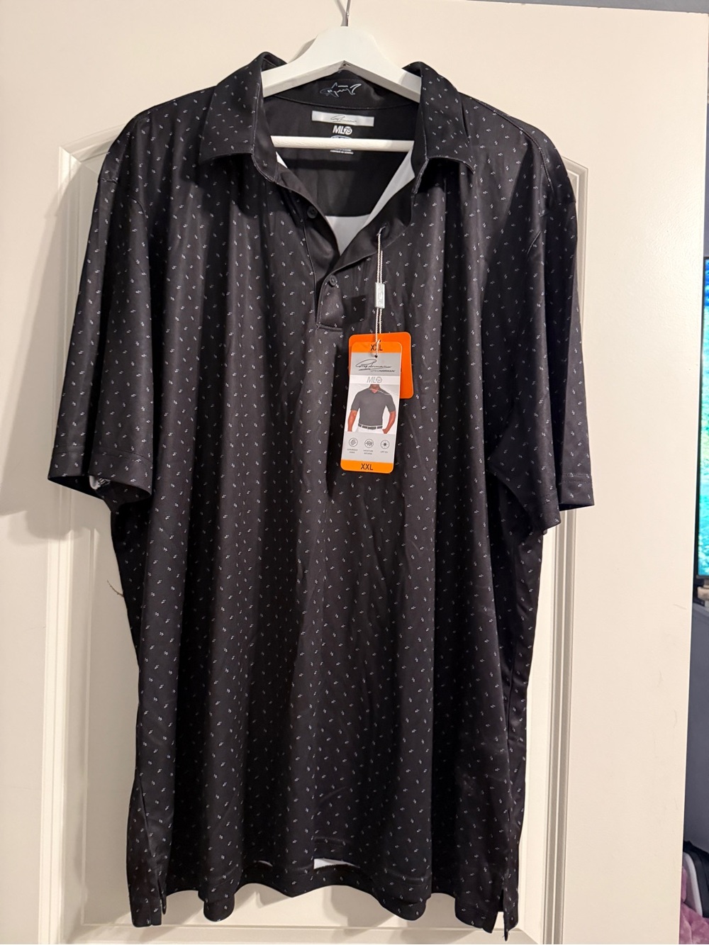 Greg Norman Collection Black Polo with Subtle Dot Print